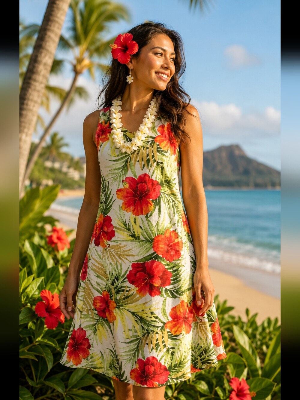 Two Palms Hibiscus Print Hawaiian Women's Sleeveless Dress Size M NEW #C - Picture 13 of 13